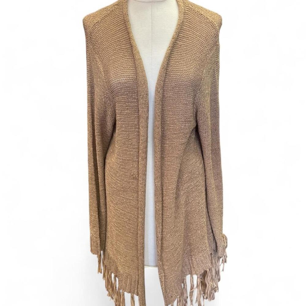 Tan and brown fringe cardigan